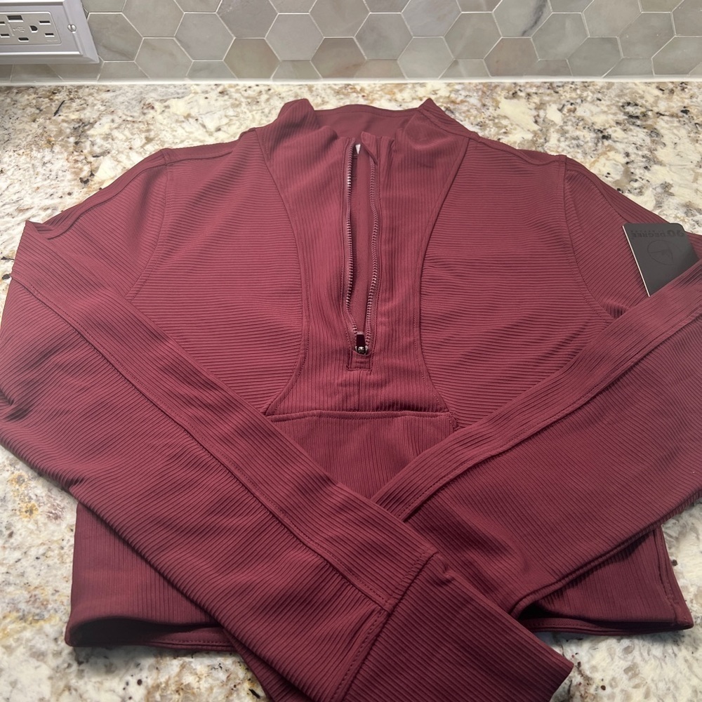 90 degrees by reflex burgundy half zip crop yoga top